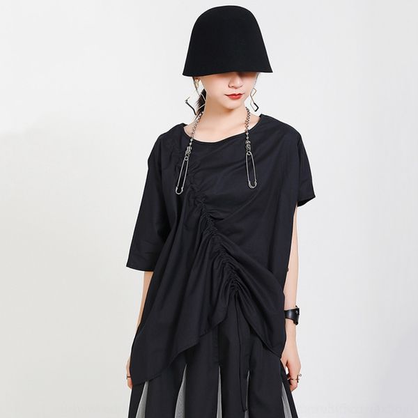 

eet0t короткого рукава женщины ins уровень футболки чистый красной корейская версия поддельная новая мода лето два куска темно черные женски, White