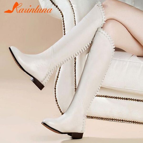 

boots karin 2021 arrivels fashion shoes riding low heels solid black white round toe zip knee high women boots1