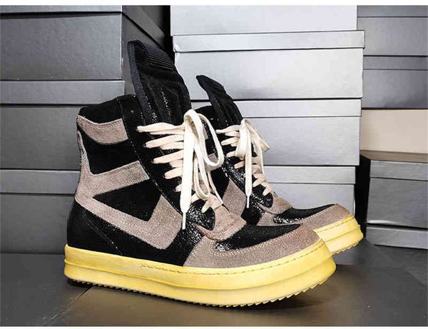 

boots style men retro patchwork mixd color shoes man genuinr leather hip fashion sneakers lace up flat male party a9dn, Black