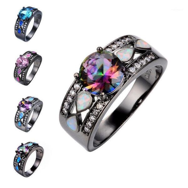 

fashion lovers ring infinity mystic round fire opal ring black gold color jewelry size 5-11 rainbow1, Slivery;golden
