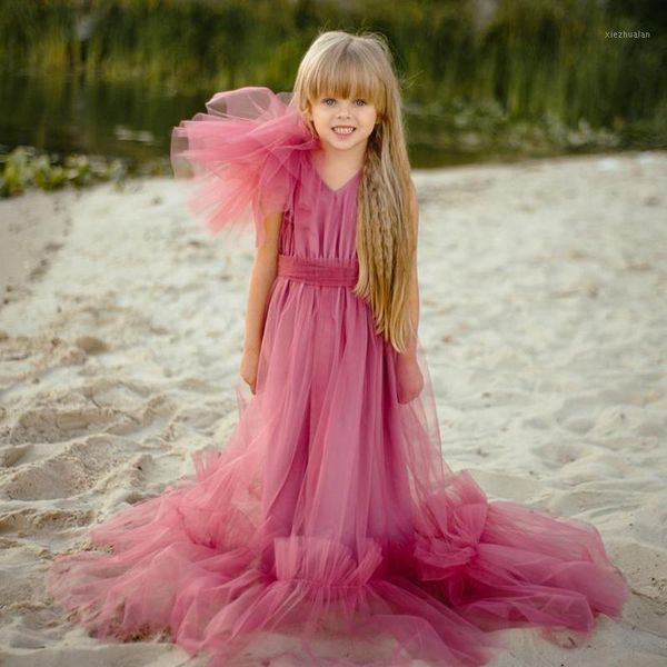 

girl's dresses one shoulder tulle children dress kids poshoot1, Red;yellow