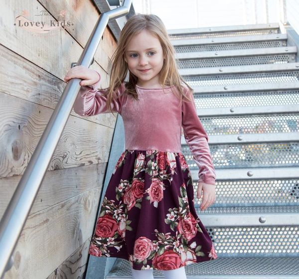 

girl's dresses baby girl 2021 autumn born velvet sweet floral long sleeve fashion princess dress children 1-6t poland, Red;yellow