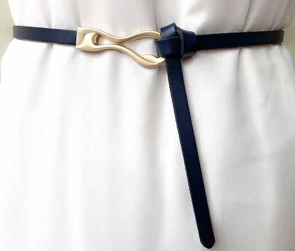 

dark female navy blue knot women's decorative leather thin belt women, Black;brown
