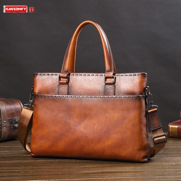 

tide brand men's bag handbag leather business computer bag men's briefcase casual genuine leather black brown brown coffee color