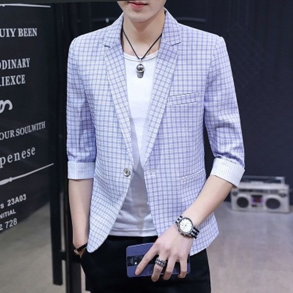 

wtz0b 7 3 sleeve plaid suit plaid korean slim blazer in 2019 2019 7 3 sleeve summer suitnew suit suitnew korean slim blazer in summer of of, Blue