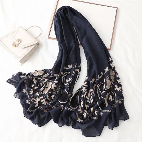 

высокое качество вышивки шарф для женщин твердые хлопок хиджаб пашмины шали палантины леди шеи теплый бандана шарфы 2020 новый sqcgpt bdefas, Blue;gray