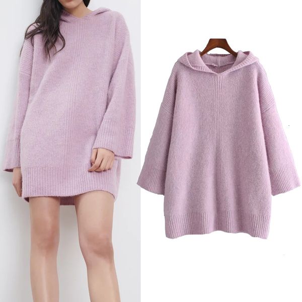 

2021 new pink hooded sweater women oversized winter long sleeve mini knitted dress ladies loose casual dresses ydps, Black;gray