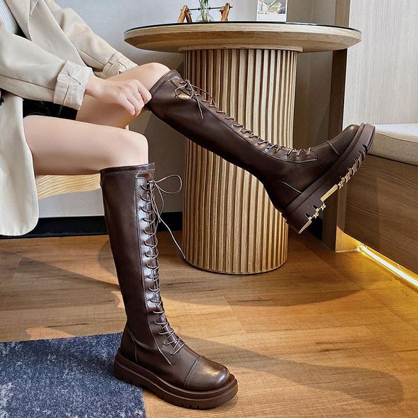 

boots knee high platform women shoes black chunky punk motorcycle long thick sole botas mujer 2021