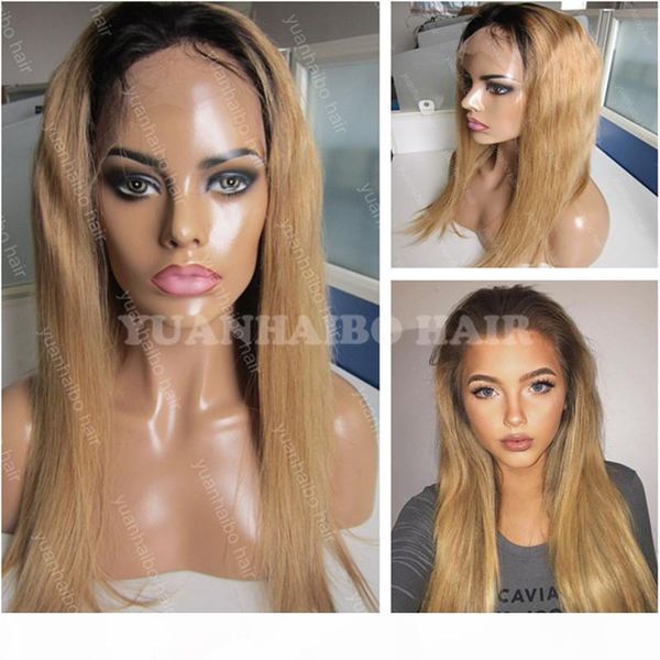 

8a two tone 1b 27 straight brazilian virgin hair honey blonde lace front wig ing, Black;brown