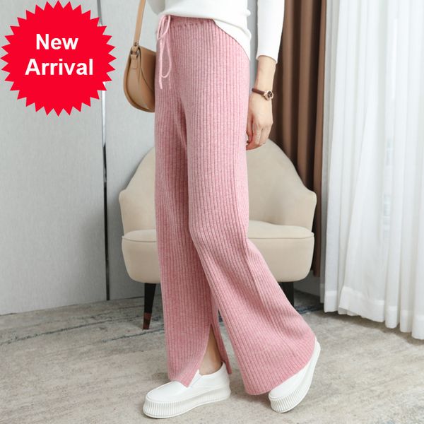 

2021 new 100% knitted or crocheted ribs hem divide total length long soft thin leg women's wool winter should have 61rx, Black;white