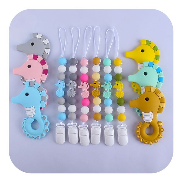 

new pacifier chain plastic duck beak clip seahorse silicone gutta percha molar toy infant anti chain bite glue