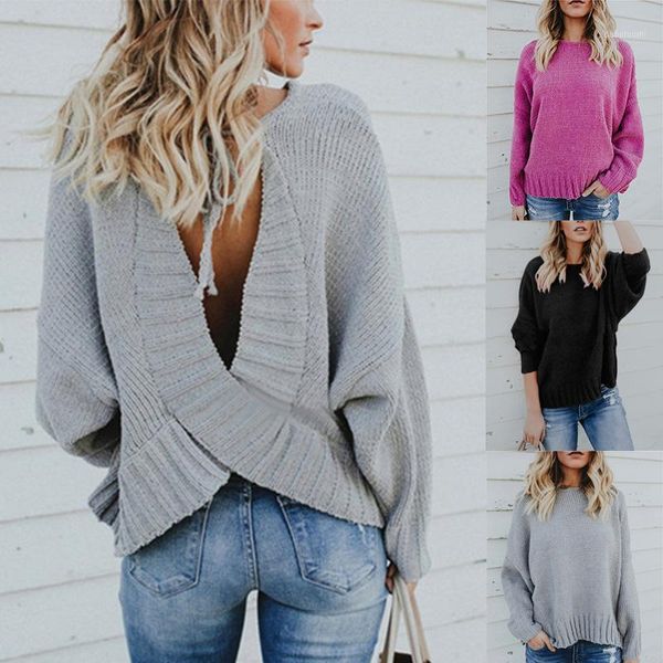 

new knitted backless sweater women loose sweater women pullover sweaters female long sleeve winter knitwear1, White;black