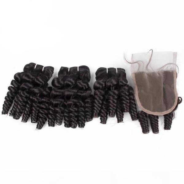 

brazilian funmi hair curly weave 3 bundles with lace closure spiral curl hair bundles with 4x4 closure 100% human hair extensions, Black;brown