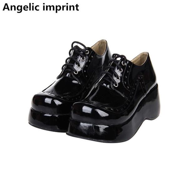 

dress shoes angelic imprint woman mori girl lolita cosplay lady high trifle heels pumps women princess party lace up 33-47, Black