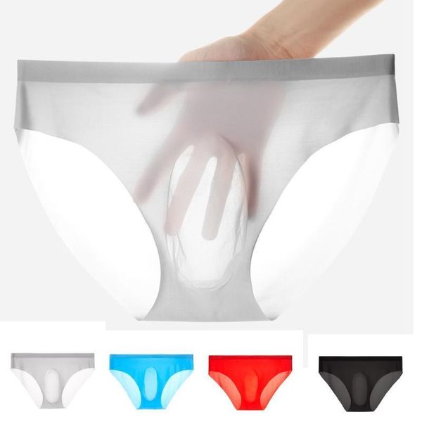 

men's one-piece 3d panties seamless ice silk briefs underpants breathable briefs breathable men underwear seamless thongs1, Black;white