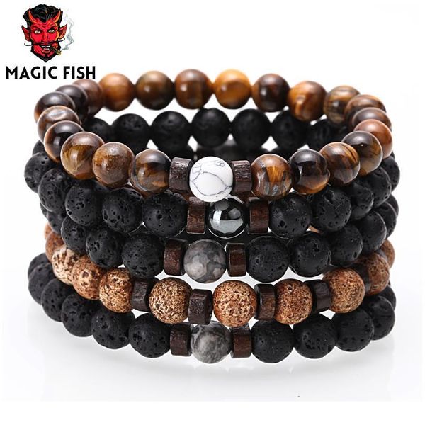 

natural stone couple bracelet men name bracelets handmade lava stone wood beads bracelet for women male fashion jewe jllkft, Black