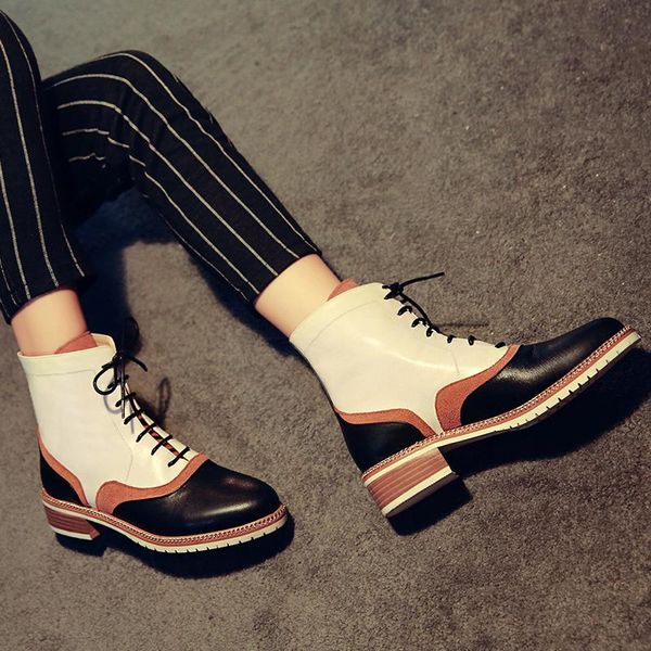 

boots 2021 spring autumn over the knee & ankle chunky heel mixed colors women for cross-tied white, Black