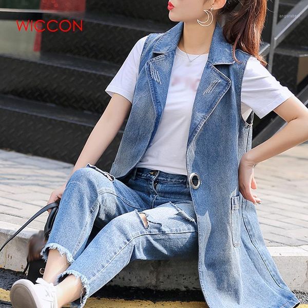 

2020 summer new cowboy vest jacket female spring & autumn suit collar long self-cultivation women denim jacket1, Black;white