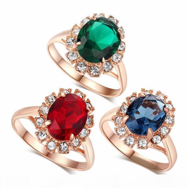 

rhinestone ring rose gold color crystal fashion anniversary jewelry for women, Silver