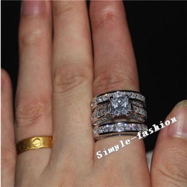 

factorym6i1fine jewelry princess cut 20ct cz diamond vecalon engagement wedding band set for women 14kt white gold filled finger ri, Slivery;golden