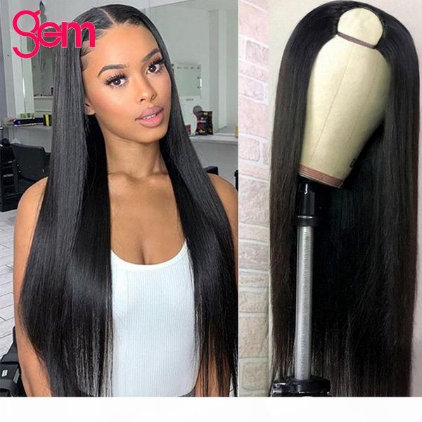 

26 inches straight human hair wigs u part wigs peruvian remy 150% glueless natural color perruque u part humain cheveux lisse, Black;brown
