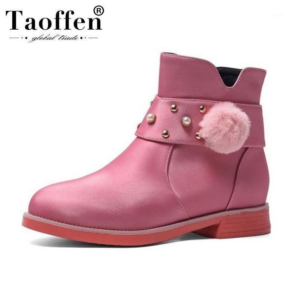 

boots taoffen 4 color size 26-39 lady ankle warm buckle zipper winter fashion shoes woman casual retro daily outdoor botas1, Black