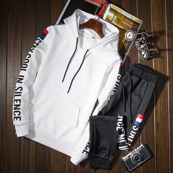 

2020 autumn spring hooded sports and youth pullover fashion sweater suit men's casual pants, Gray