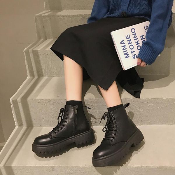 

shoes boots luxury designer round toe winter footwear boots-women low rock fashion autumn mid calf ladies rubber sports, Black
