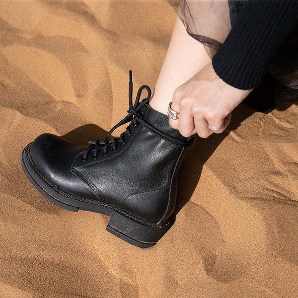

sklfgxzy new winter 2020 genuine leather women boots motorcycle boots outdoor black cowhide women shoes lace-up ankle