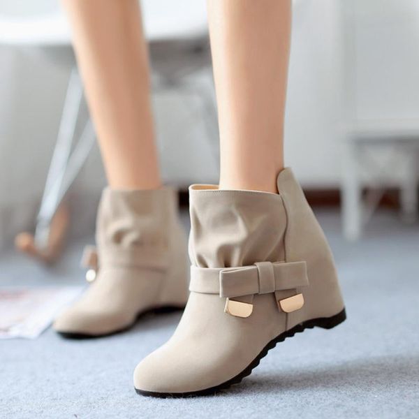 

boots women ankle woman height increasing low heels ladies short plush female comfort footwear women's warm shoes plus size 43, Black