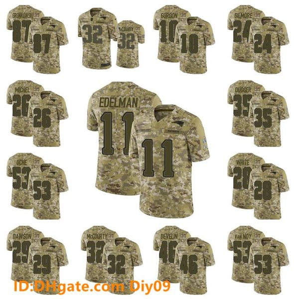 

custom nfl 2019 new england patriots edelman mccourty gilmore michel gordon uche dawson flowers brooks salute to service jerseys, Black;red