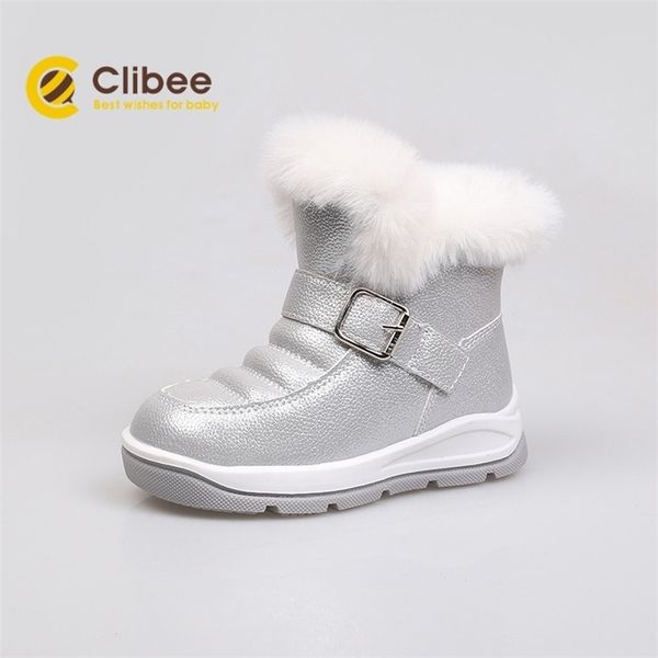 

clibee 2020 girl autumn winter snow boots warm synthetic children boots with buckle strap kids flat waterproof boots 22-27 lj201027, Black;grey