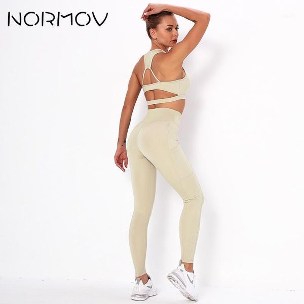 

yoga outfits normov seamless workout set women solid suit sport bra push up leggings running fitness set1, White;red