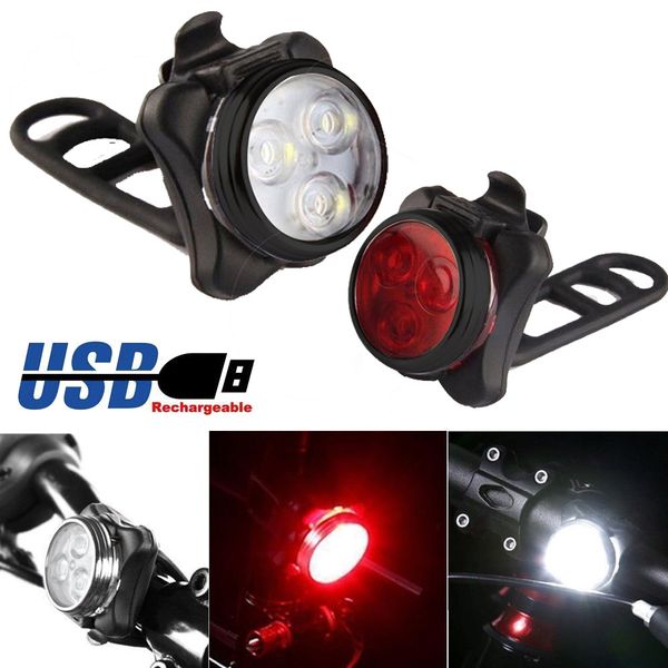 

bright cycling bicycle bike 3 led head front light 4 modes usb rechargeable tail clip light lamp waterproof