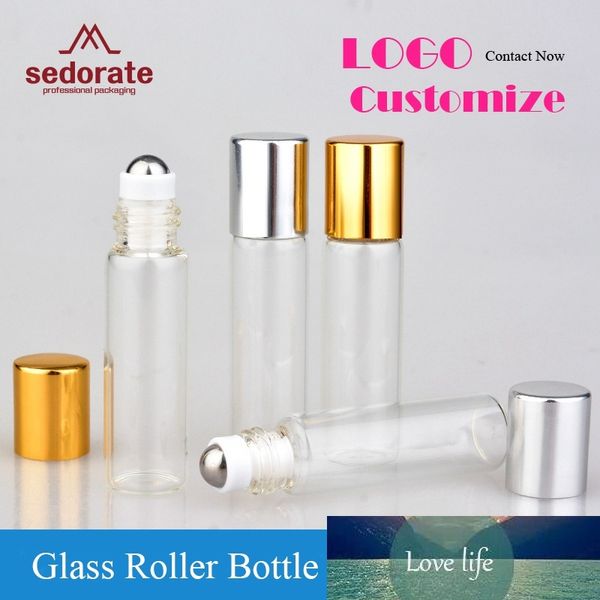 Sedorate 50 pz/lotto Bottiglia di Vetro Trasparente Per Olio Essenziale Cosmetico Bottiglia Rullo In Acciaio 5 ML Fiala Rotolo Su Contenitori per Bottiglie RYR04
