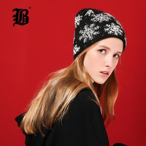 

flb] winter beanie women hat thicken wool snowflake caps knitted skullies beanies bright silk warm slouchy hats for girl 17036 wmtyaf, Black;white
