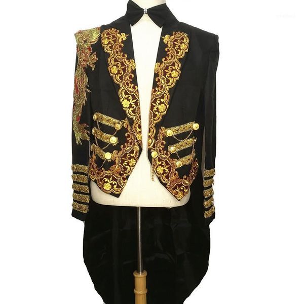 

men's suits & blazers chaqueta larga de esmoquin negro magia prom party novio vestido novia formal cantante performance show etapa bar1, White;black