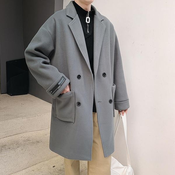 

legible solid wool jacket mens casual winter jacket men loose coats men korean casual wool coat1, Black