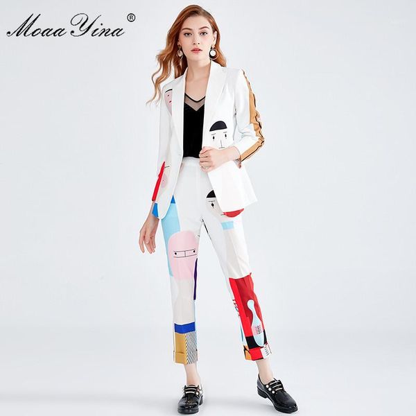 

moaayina fashion designer set autumn winter women long sleeve cartoon print loveliness elegant suit+elastic waist two-piece suit1, White