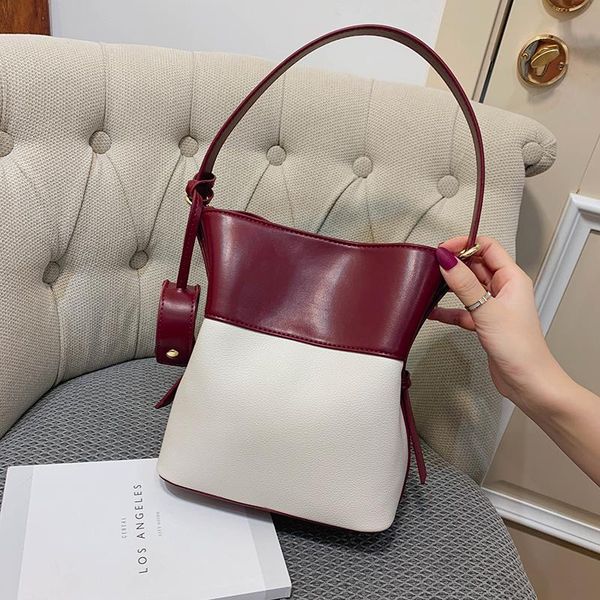 

original design autumn/winter handbags 2020 new korean version of contrast color portable bucket bag western style shoulder bag