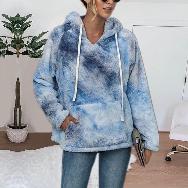 

2021 autumn/winter women's new style sweatshirt fashion tie-dye plush thick hooded pullover high street wn*, Black