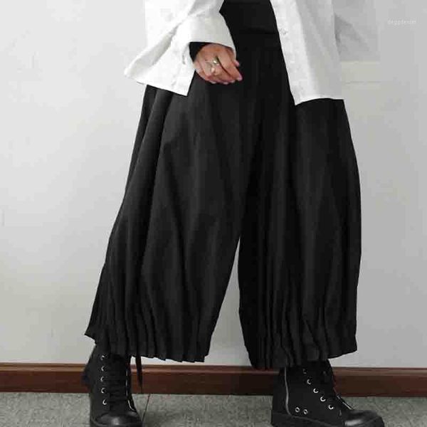 

men's pants wide leg cool style four seasons design mouth ruffle capris dark casual loose and abstinence men1, Black