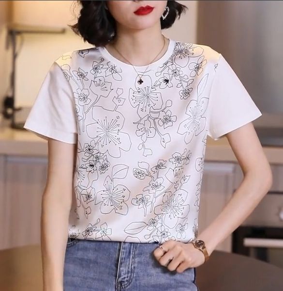 

mifmm топ модно 2020 gijxz новые свободные печатные короткий рукав футболки аудиовходов женские летние шелковые футболки шелк дизайн top, White