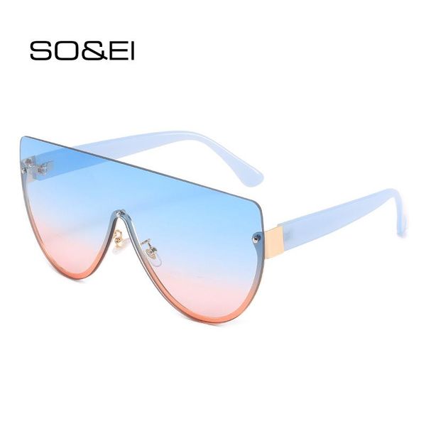 

sunglasses so&ei fashion oversized one piece women vintage semi-rimless gradient eyewear men trending flat sun glasses uv400, White;black