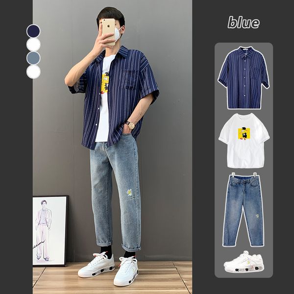 

fashion summer 2020 new medium loose ins 7:55 men's short sleeve shirt coat
