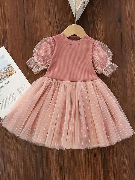 

toddler girls contrast mesh flared dress she, Red;yellow