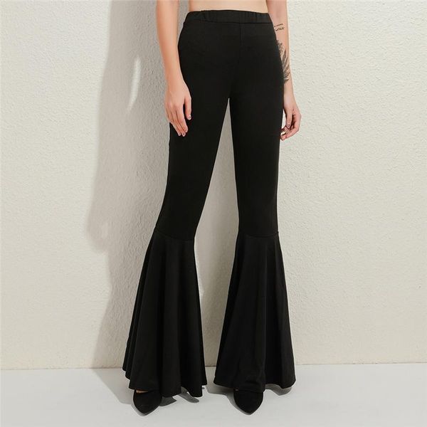 

autumn women bell-bottoms pant casual high waist pleated bodycon vintage female solid color flares pants female plus size 3xl, Black;white
