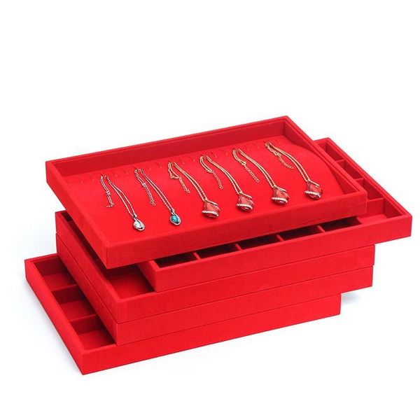 

red velvet jewelry display tray holder ring necklace earrings lattice trays for jewellery showcase kiosk accessories organizer 35*24cm pfv1, Black