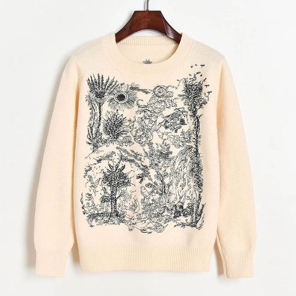 

forest embroidery runway sweaters women pullover jumper 2020 winter new wool blend thick warm sweater ladies jumper knitwear, White;black