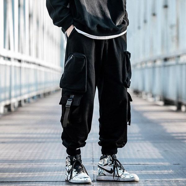 

casual men's clothes harajuku hip hop jogger cargo pants plush thick autumn winter sports sweatpants techwear streetwear trouser, Black